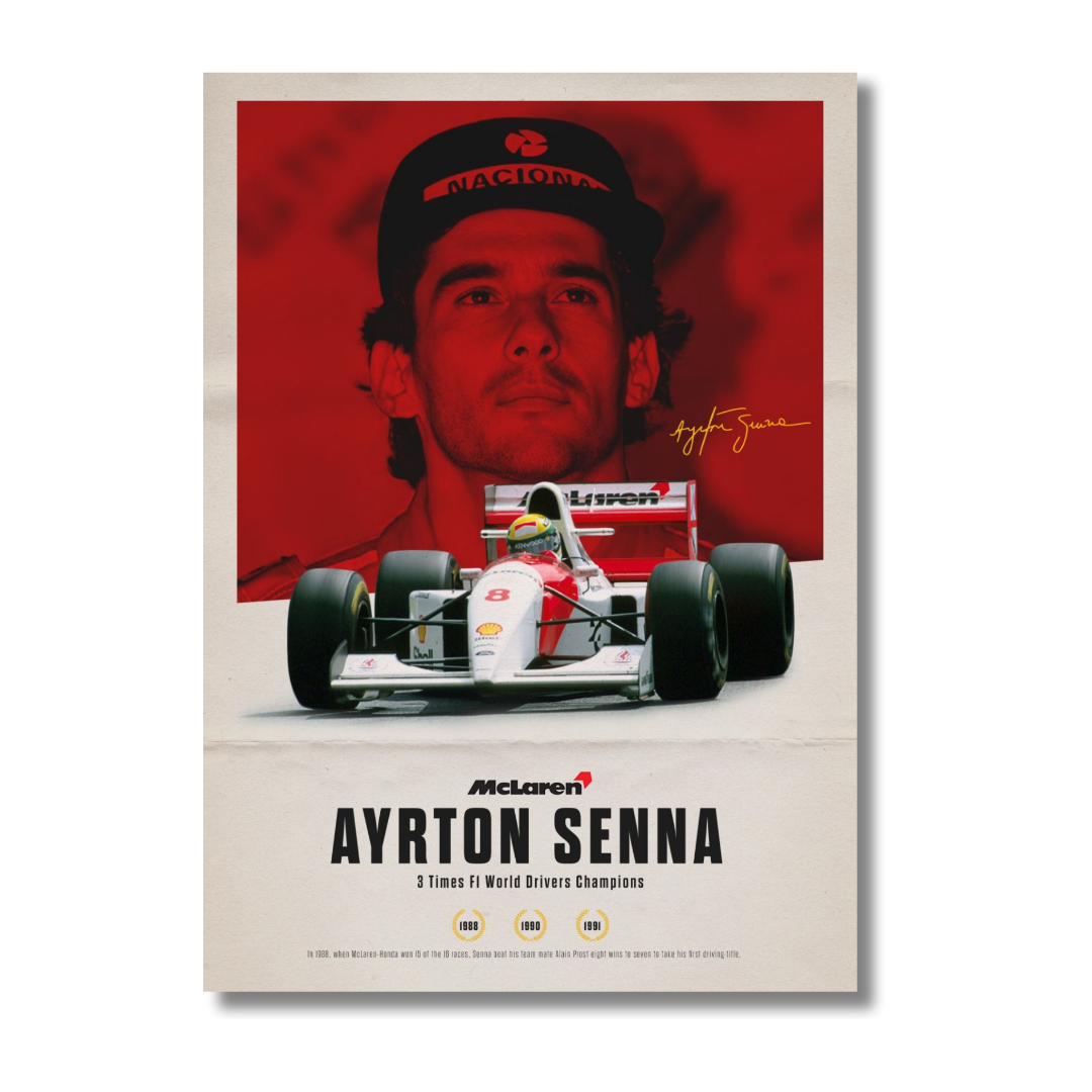 AYRTON SENNA 3X WORLD CHAMP F1 Wall Art – Techbuds Apparel